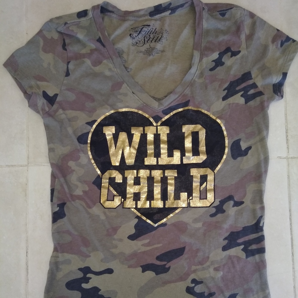 Fifth Sun Wild Child Heart Camo V-neck T-shirt